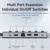 Hagibis USB C HUB Type-C Individual On/Off Switches Docking Station with 100W PD 4K HDMI-Compatible RJ45 for Laptops Macbook Pro
